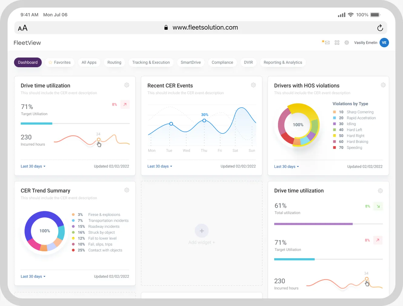 Fleet health dashboard on a tablet