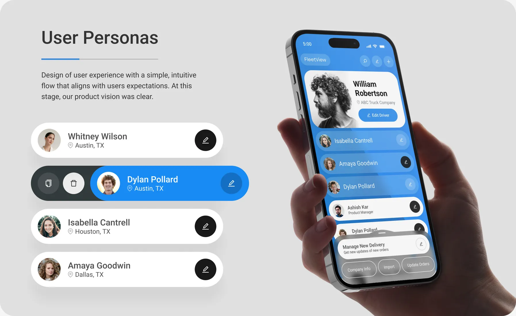 Driver list on a mobile phone
