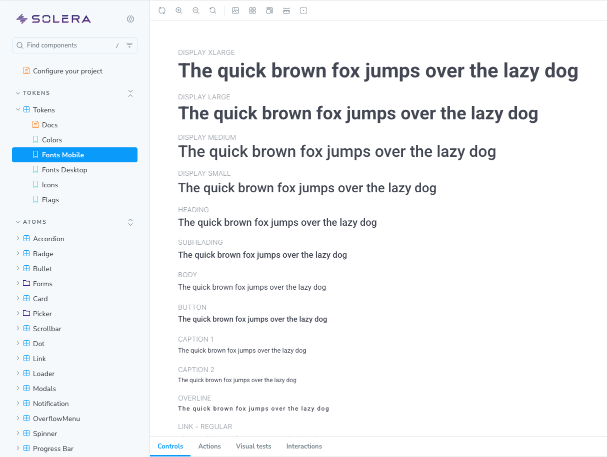 Typography tokens from display to body sizes