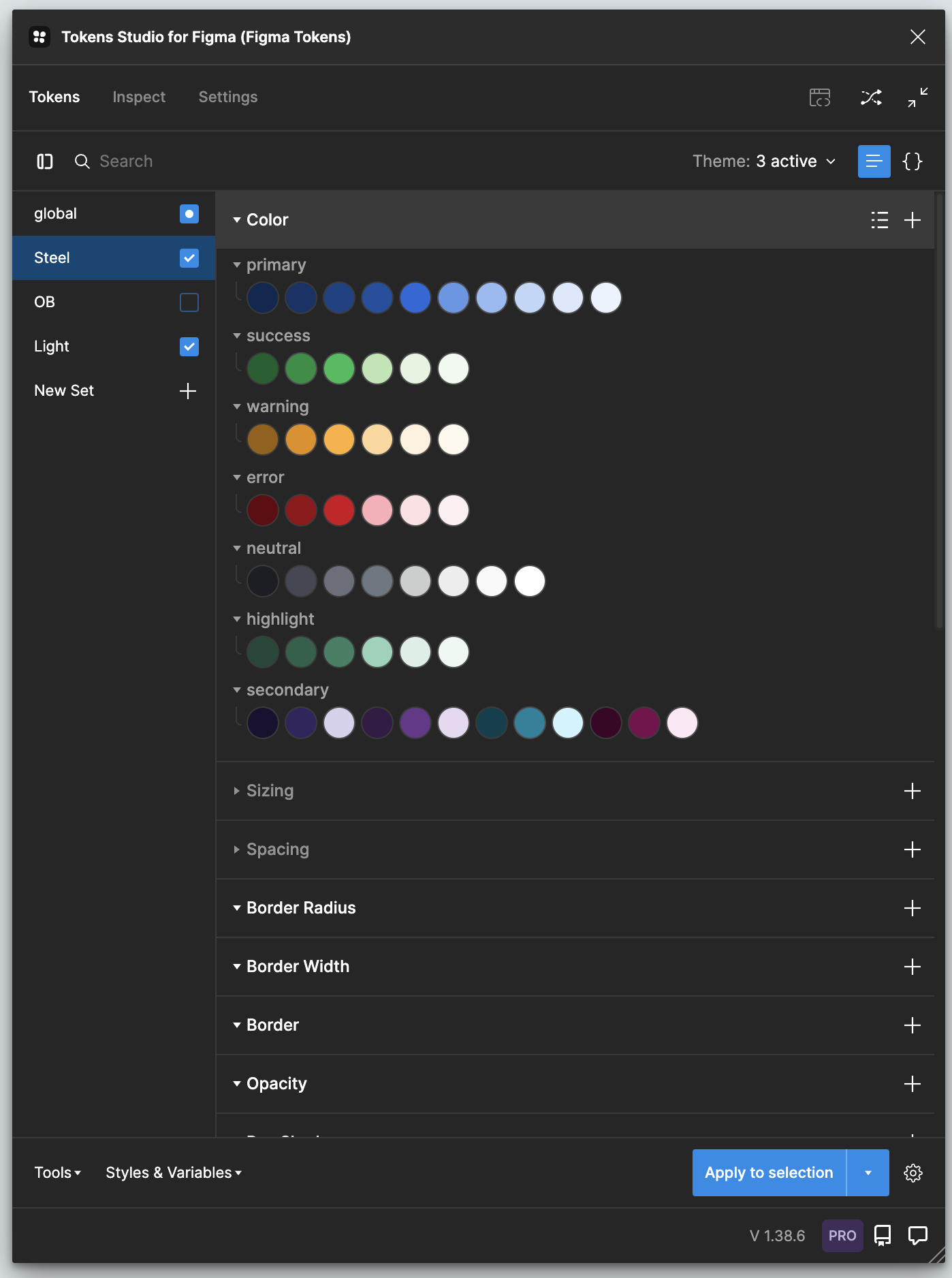 Tokens Studio color tokens