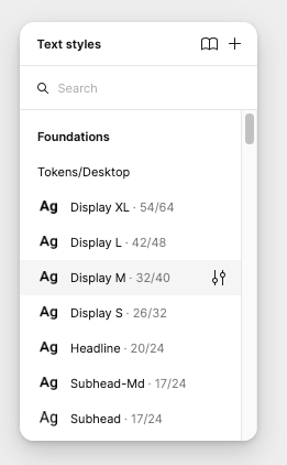 Figma text styles panel